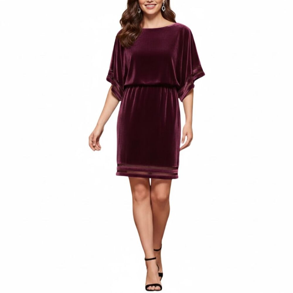 NWT Jessica Howard Wine Velvet Shift Dress 12P Petite